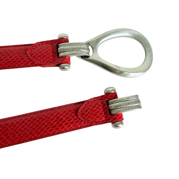 Chicos Red Snakeskin Embossed Belt Size M/L Y2K Silver Tone Fisherman Hook Loop - Picture 14 of 14